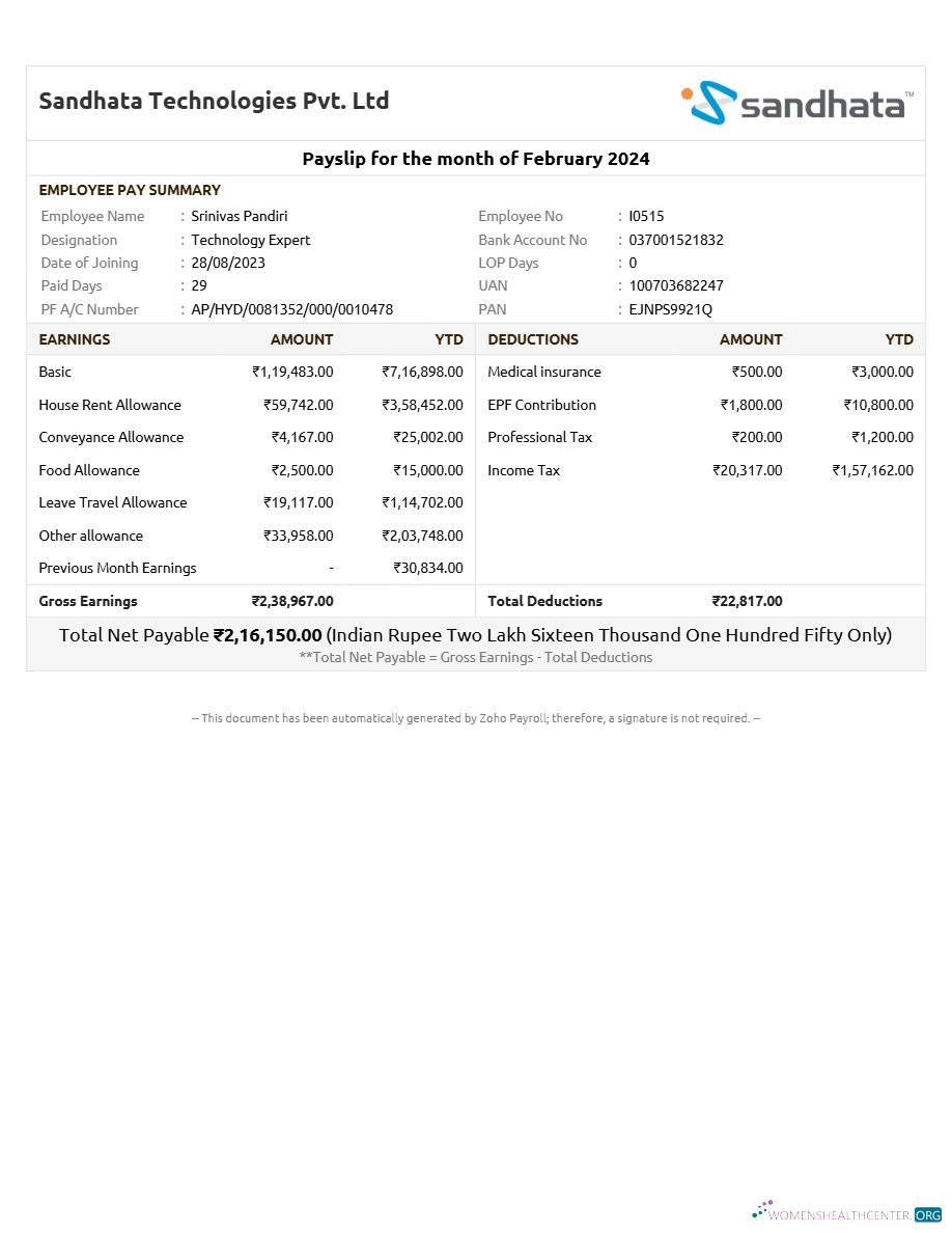 Download Sandhata Technologies payslip template in Word and PDF formats.pdf, 1 Photoshop template